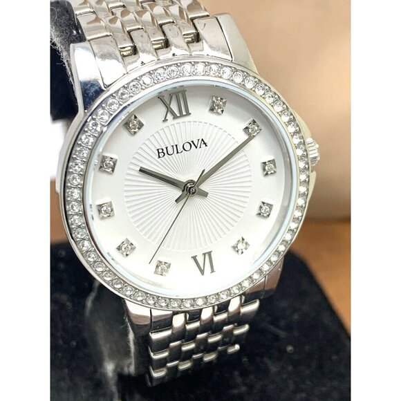Bulova Women's Watch 96L297 Quartz Silver Dial Gemmed Stainless Steel 32mm - Picture 12 of 13